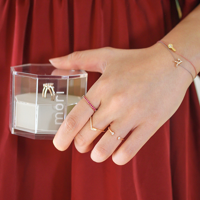 Half-half ruby diamond ring